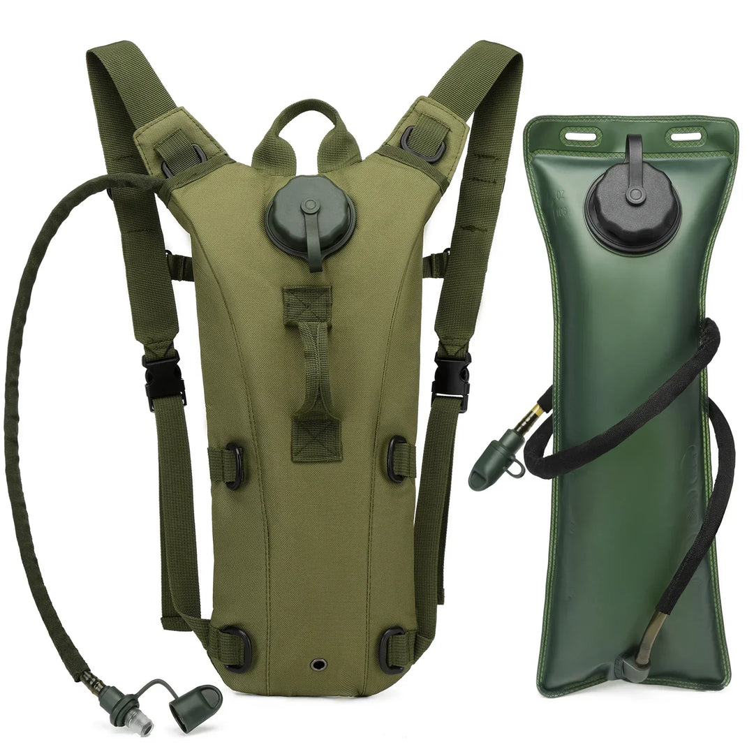 Durable outdoor gear: unisex tactical hydration pack with 3-liter water bladder for adventures.