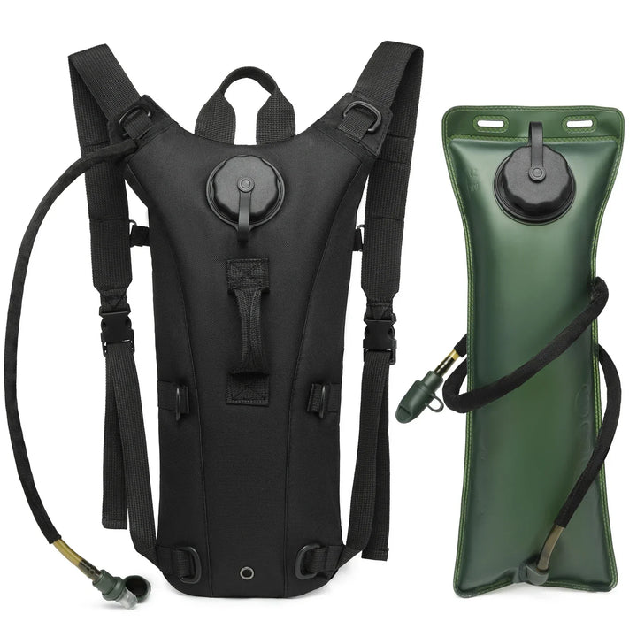 Tactical hydration pack featuring a 3-liter water bladder, hands-free for all outdoor activities.
