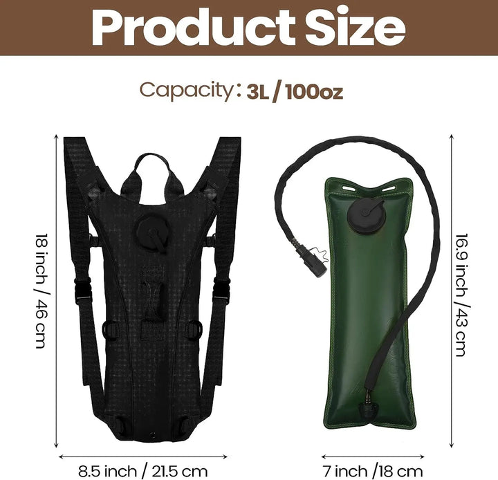 Hands-free hydration with a durable unisex tactical pack & 3-liter water bladder for adventurers.