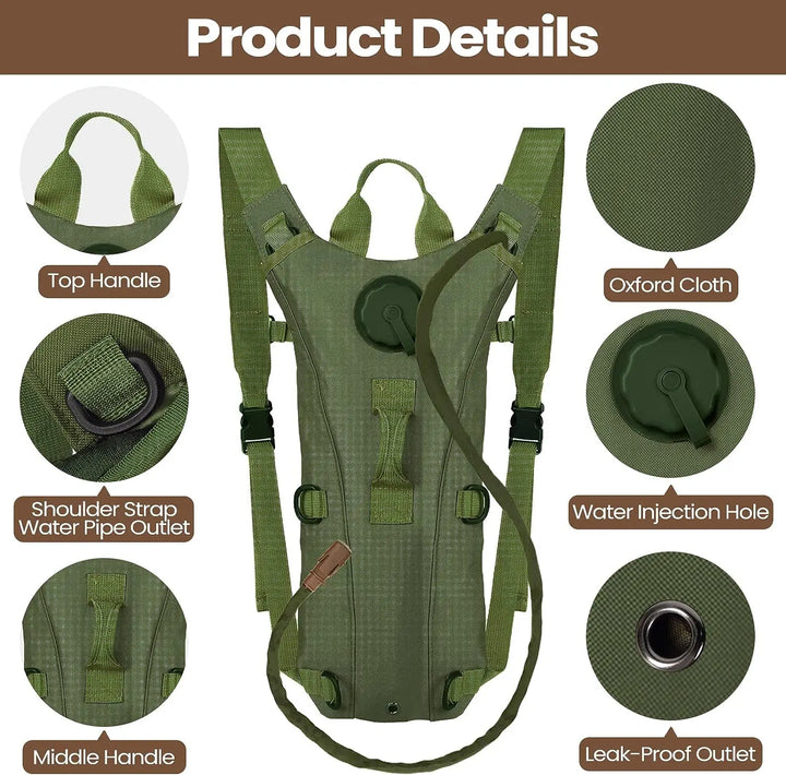 Close-up of the 3-liter water bladder inside a unisex tactical hydration pack.