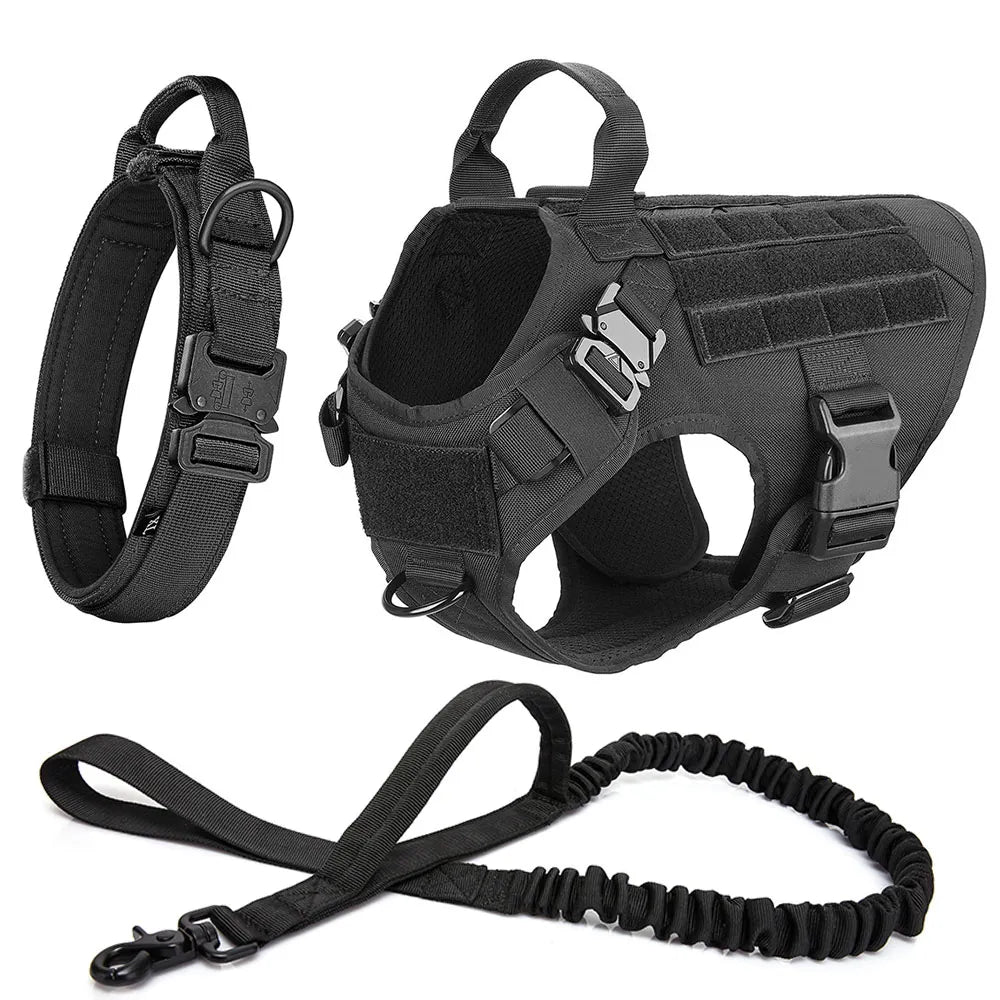 Canine tactical no-pull vest for service dogs, working dogs, and training sessions in outdoor settings.