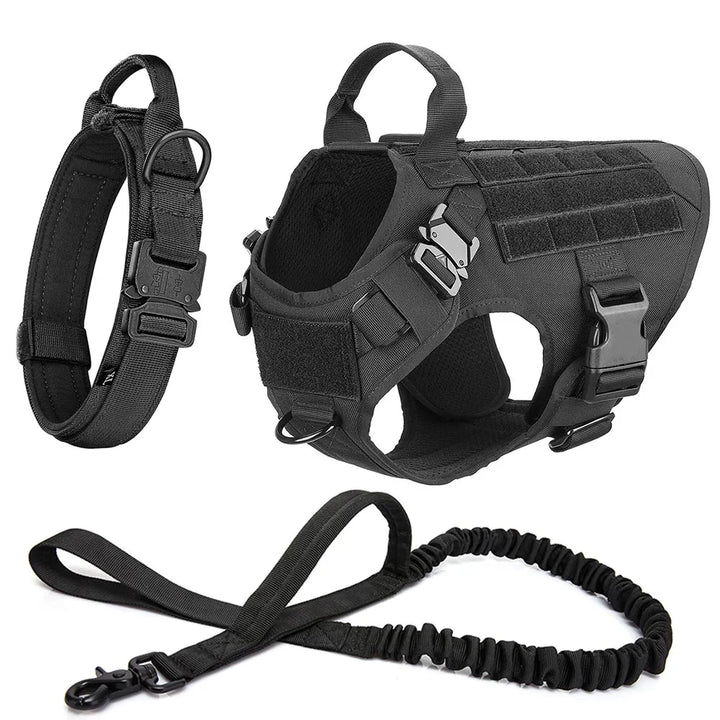Canine tactical no-pull vest for service dogs, working dogs, and training sessions in outdoor settings.