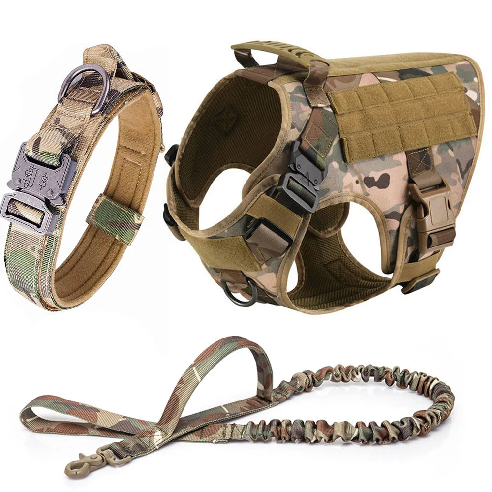 Tactical adventure dog harness: no-pull control for training, service dogs, and rugged outdoor exploration.