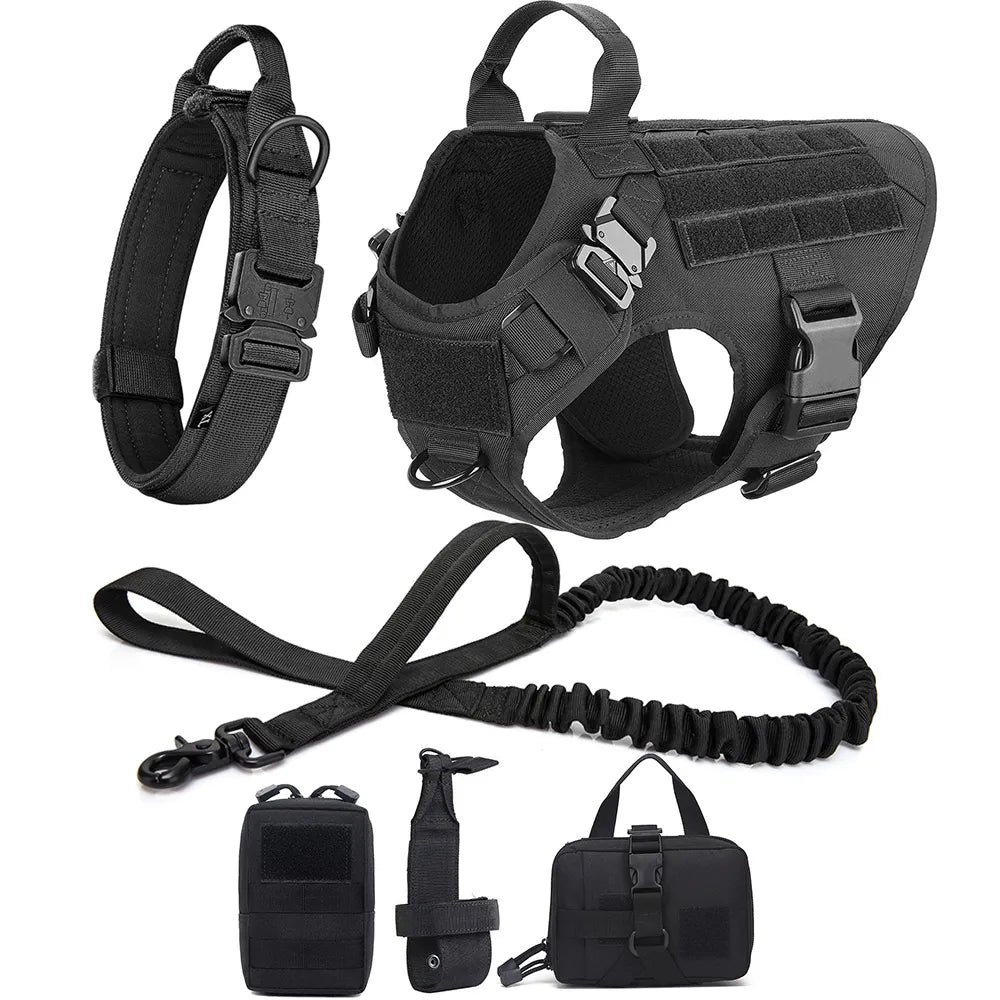 Durable no-pull tactical dog harness for active canines, ideal for training, outdoors, and adventure.