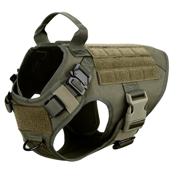 Tactical dog harness with no-pull design, perfect for working dogs, service animals, and adventure pets.