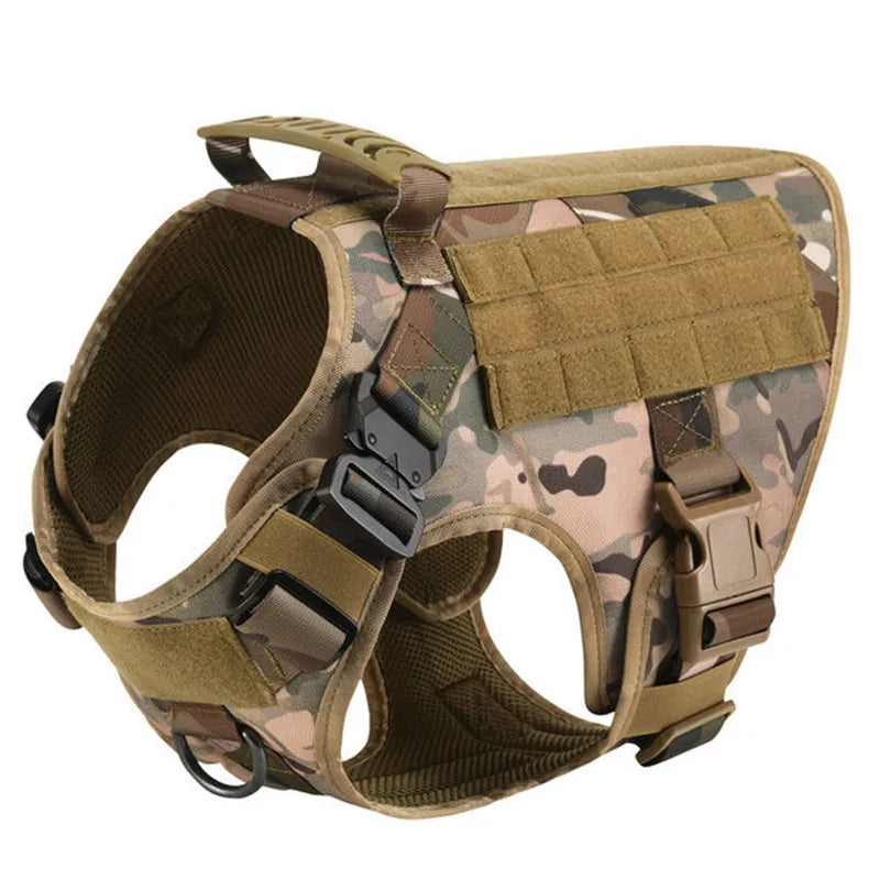 Adjustable no-pull dog harness for training, hiking, and outdoor exploration. Durable tactical vest for canines.