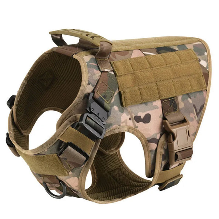 Adjustable no-pull dog harness for training, hiking, and outdoor exploration. Durable tactical vest for canines.
