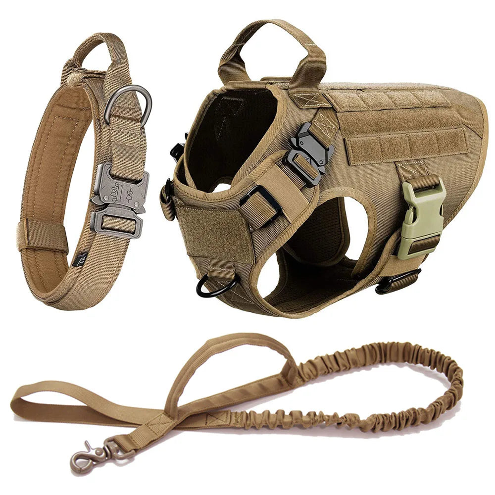 Heavy-duty adjustable dog harness, no-pull tactical gear for all breeds and outdoor adventures.