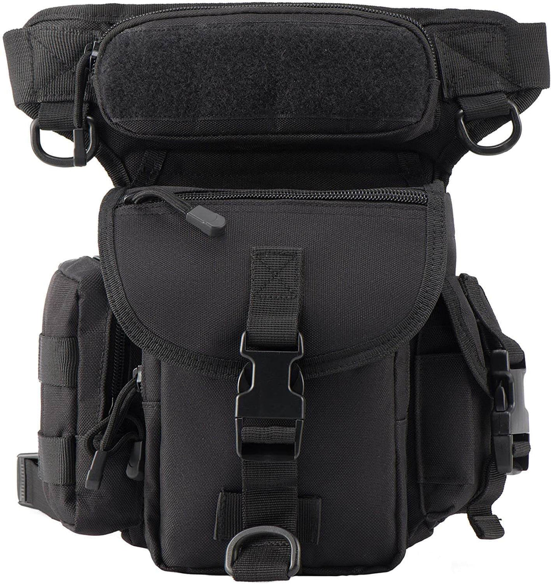Adjustable men's tactical thigh pack, water-resistant for outdoor adventures & motorcycle travel.