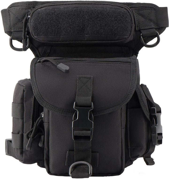 Adjustable men's tactical thigh pack, water-resistant for outdoor adventures & motorcycle travel.