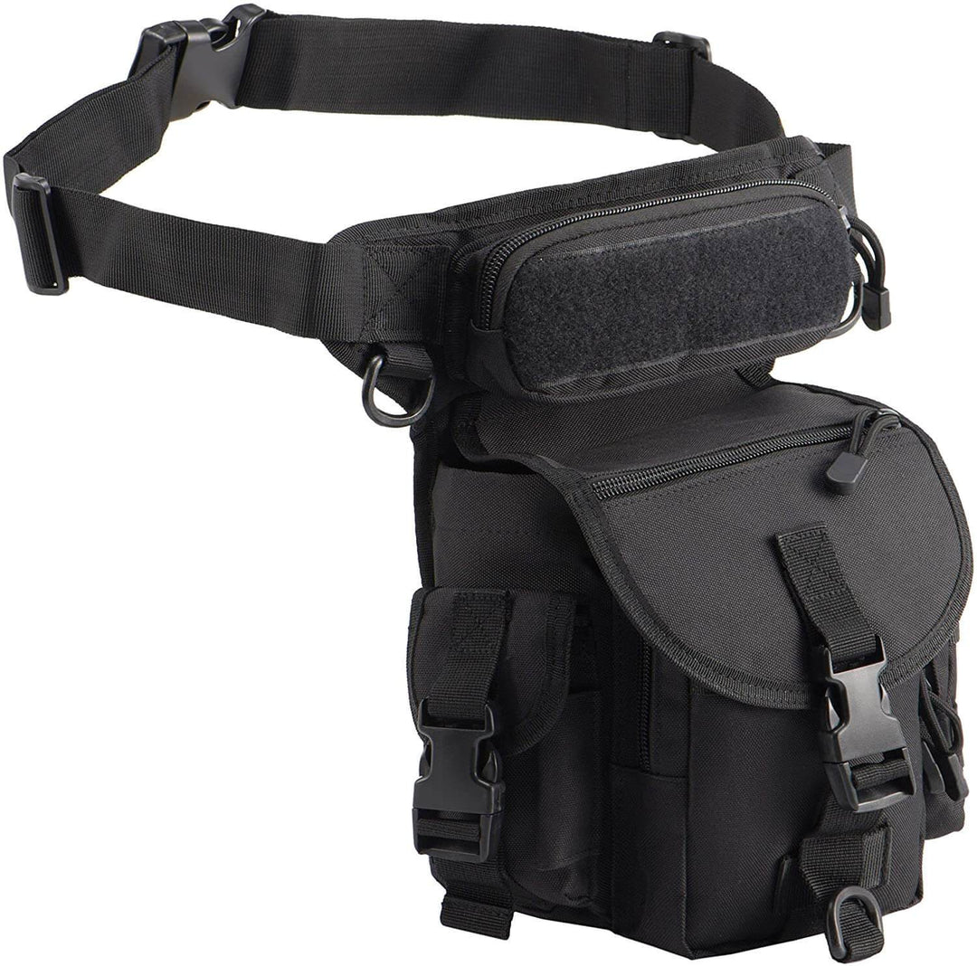 Men's military-grade tactical drop leg bag, durable, water-resistant, for active outdoor use.