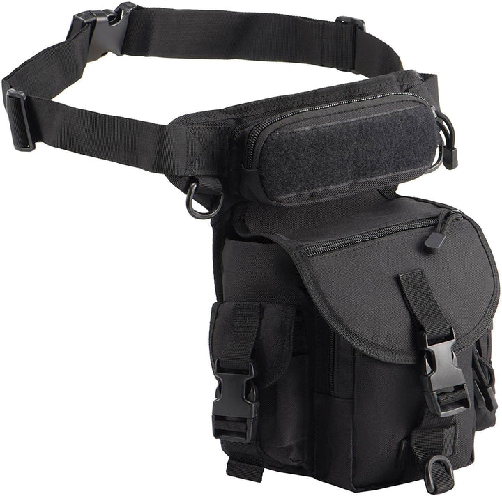 Men's military-grade tactical drop leg bag, durable, water-resistant, for active outdoor use.