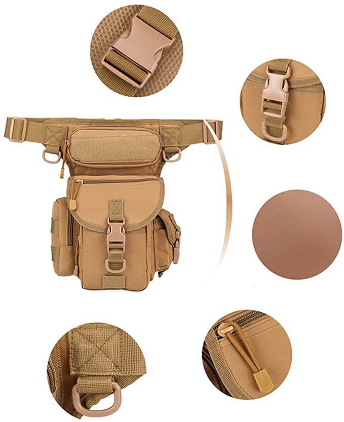 Water-resistant men's tactical utility leg bag with adjustable straps, great for adventure trips.