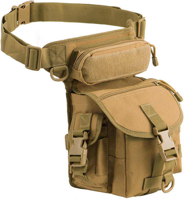 Durable men's tactical drop leg bag for motorcycle riders, water-resistant, secures essentials.