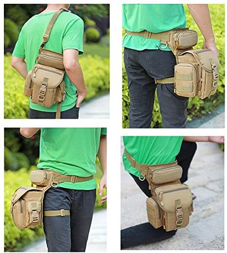 Men's durable tactical adventure leg bag with secure, water-resistant pockets for travel use.