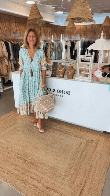 Women's v-neck short sleeve boho print maxi dress, relaxed fit, perfect for summer.