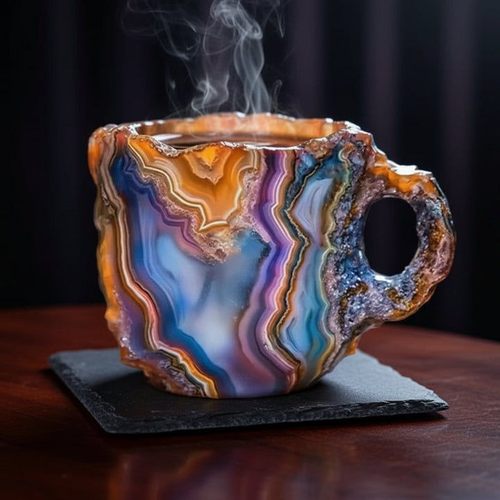 Glimmering crystal design coffee mug, heat-resistant resin, perfect unique drinkware for tea or coffee.