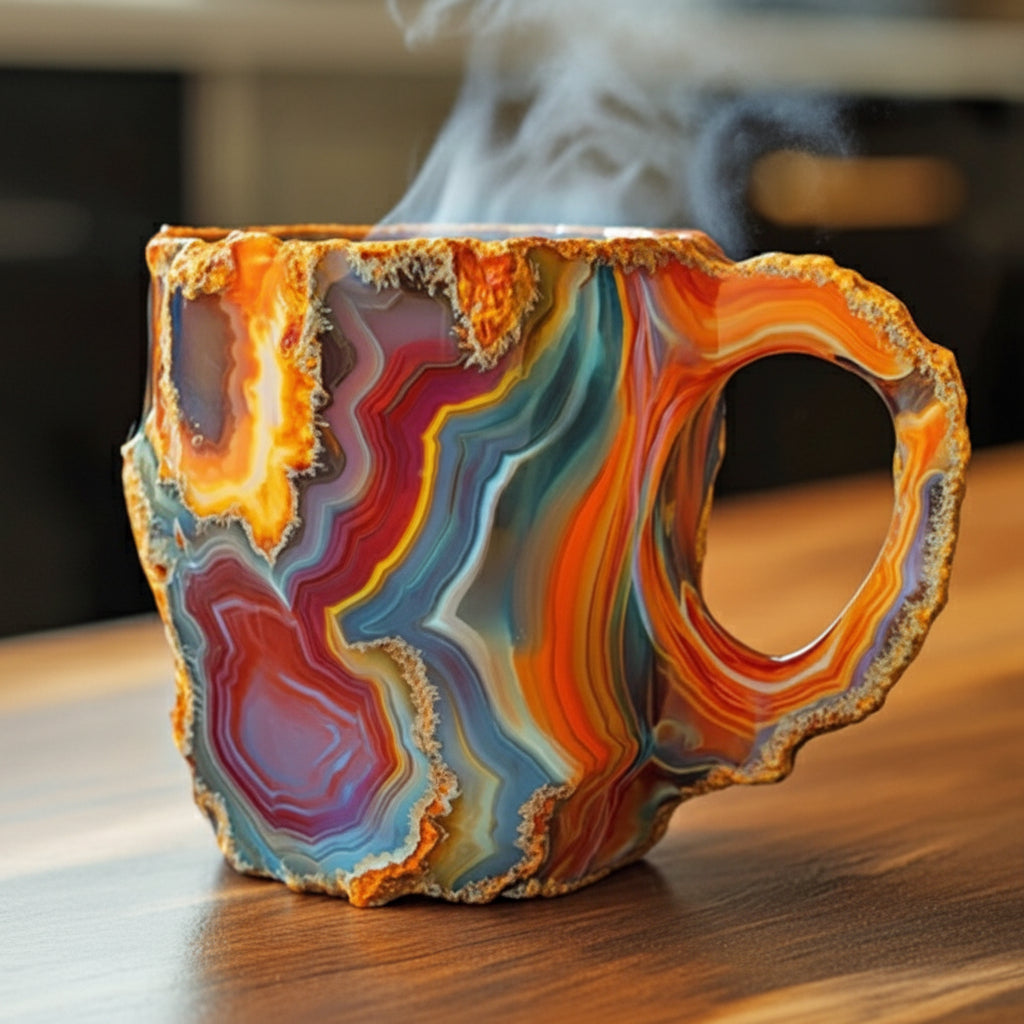 One-of-a-kind heat-resistant crystal design coffee & tea mug. Unique resin home decor for beverages.