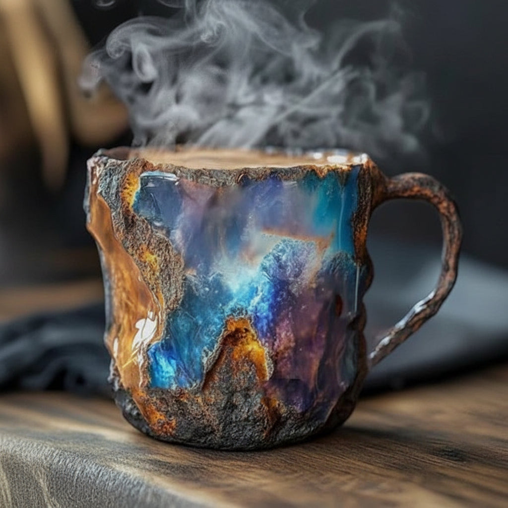 Stylish heat-resistant coffee/tea mug with beautiful crystal design, made from durable resin. Unique gift.