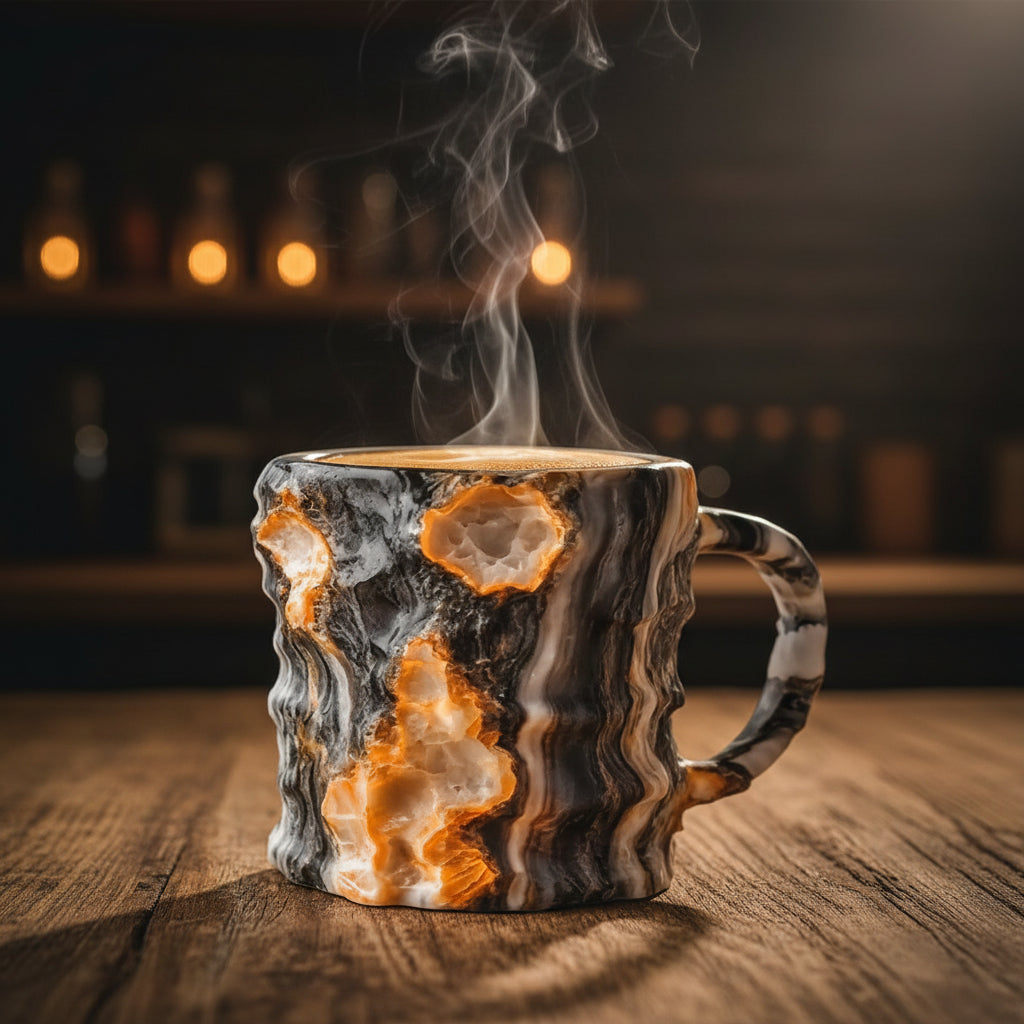 Unisex heat-resistant crystal design coffee mug, perfect for hot tea and unique drinkware. Durable resin.