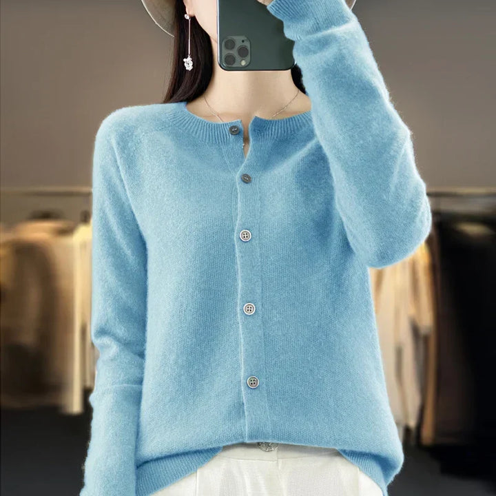 Effortless women's long sleeve button cardigan, perfect for versatile styling and comfortable everyday wear.