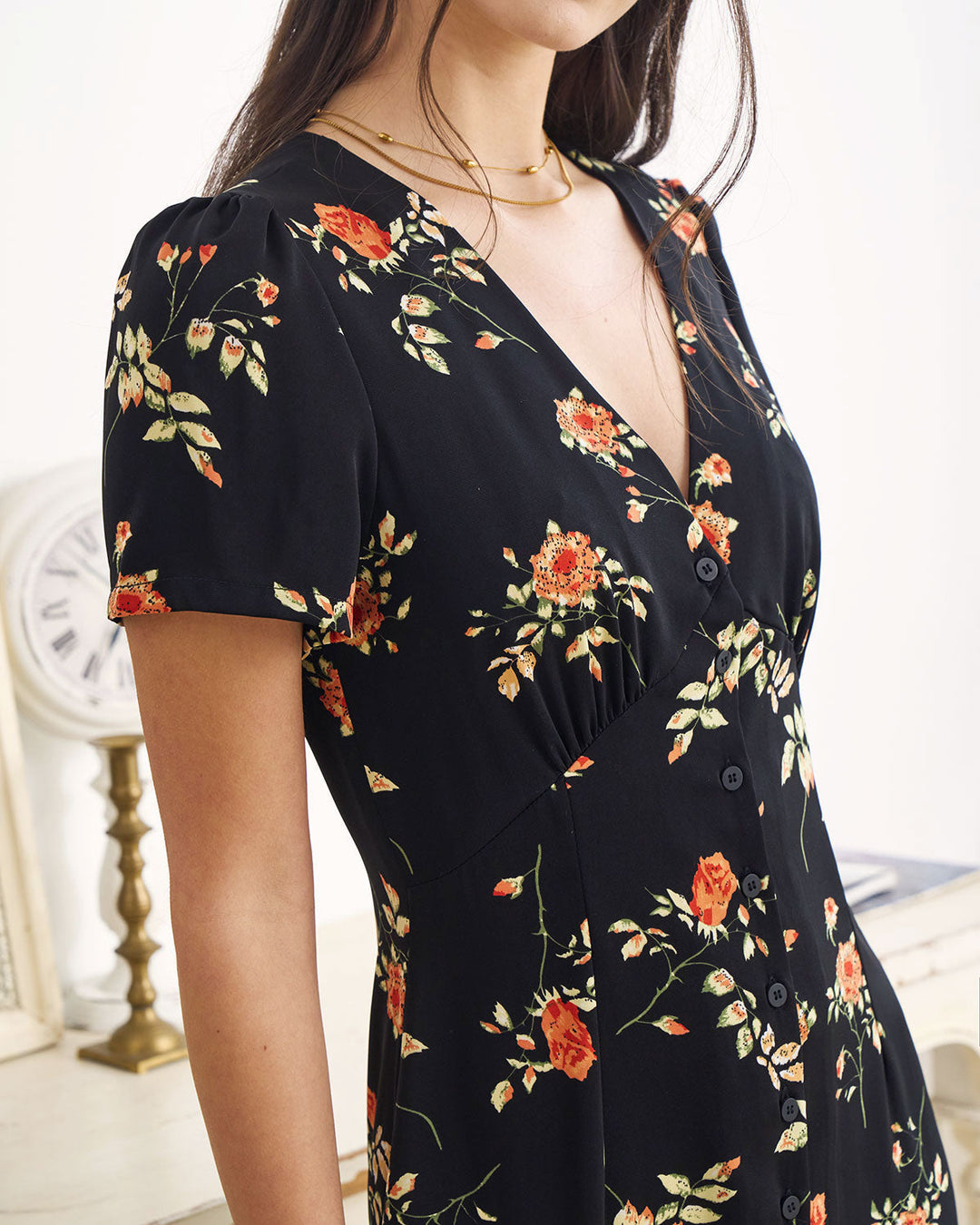 Vibrant floral V-neck short-sleeve maxi dress for women. Perfect summer dress, ideal for various occasions.