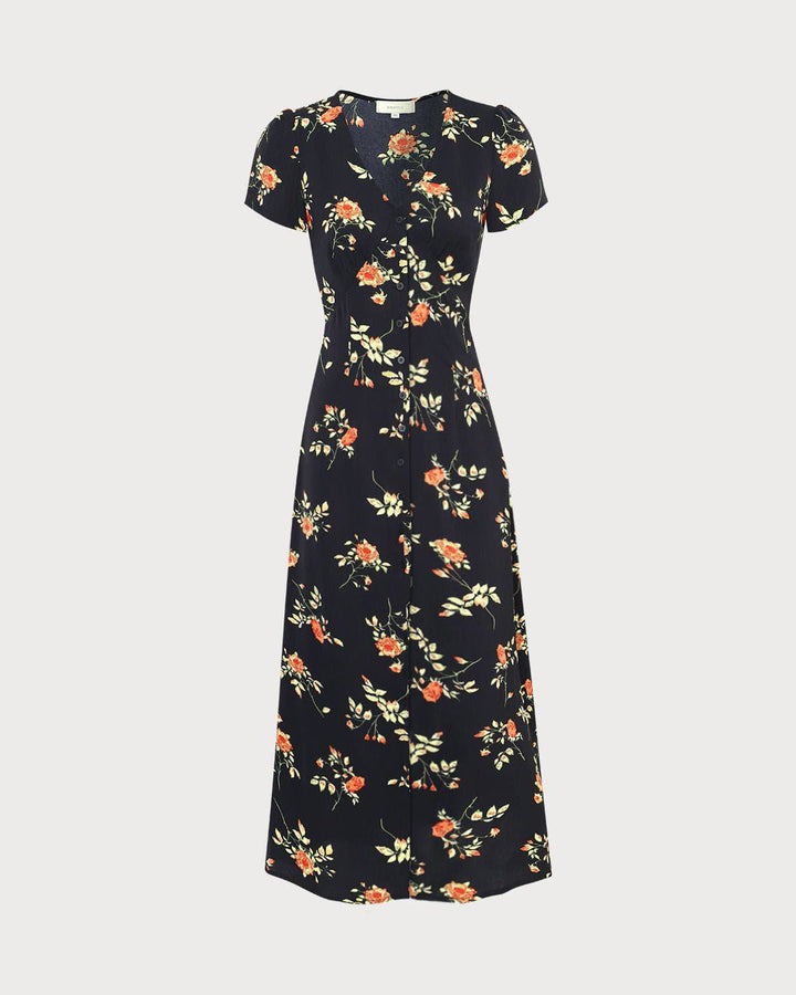 Fashionable women's floral V-neck short-sleeve maxi dress. A versatile summer maxi dress for chic style.