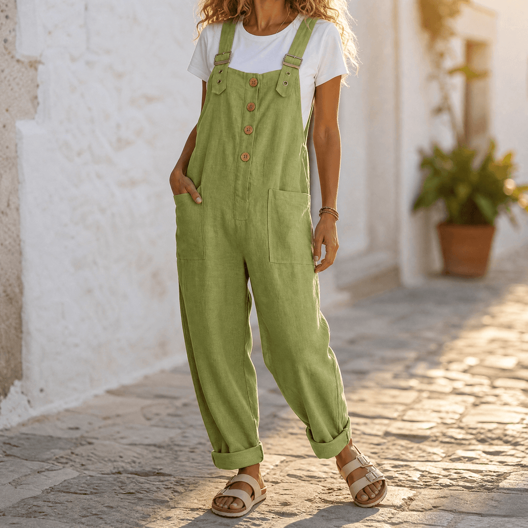 Pair with a tee: Thessaly women's relaxed fit bib overall jumpsuit, wide leg, casual and comfortable.