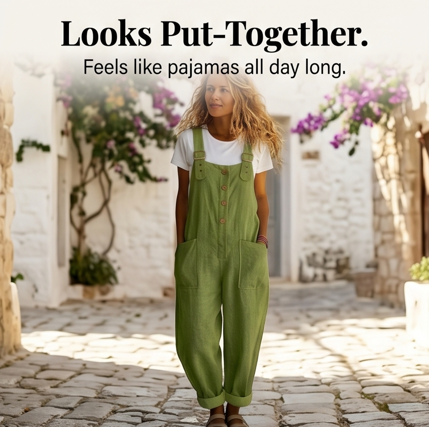 One-piece Thessaly women's relaxed fit bib overall jumpsuit, wide leg, comfortable and versatile casual apparel.