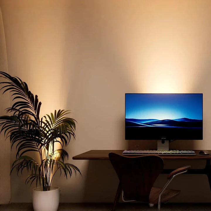 Rechargeable LED spotlight, wireless, dimmable. Easy stick-on installation for modern home accent lighting.