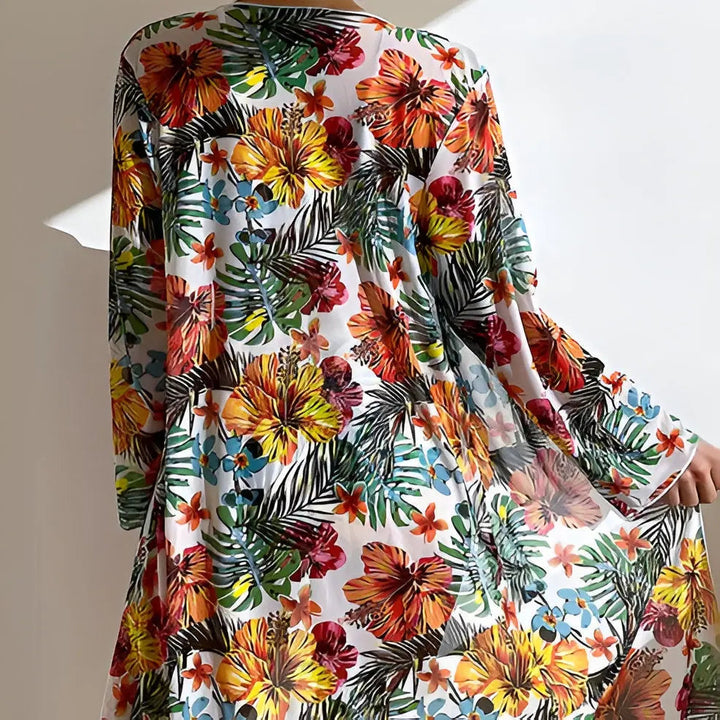 Flattering women's high-waist 3-piece bikini & cover-up set, perfect for trendy swimwear and pool fashion.