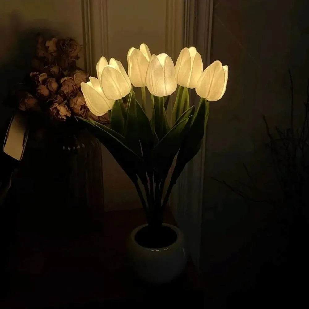 Stylish tulip desk lamp with a warm LED glow, adding a touch of floral beauty to your workspace.