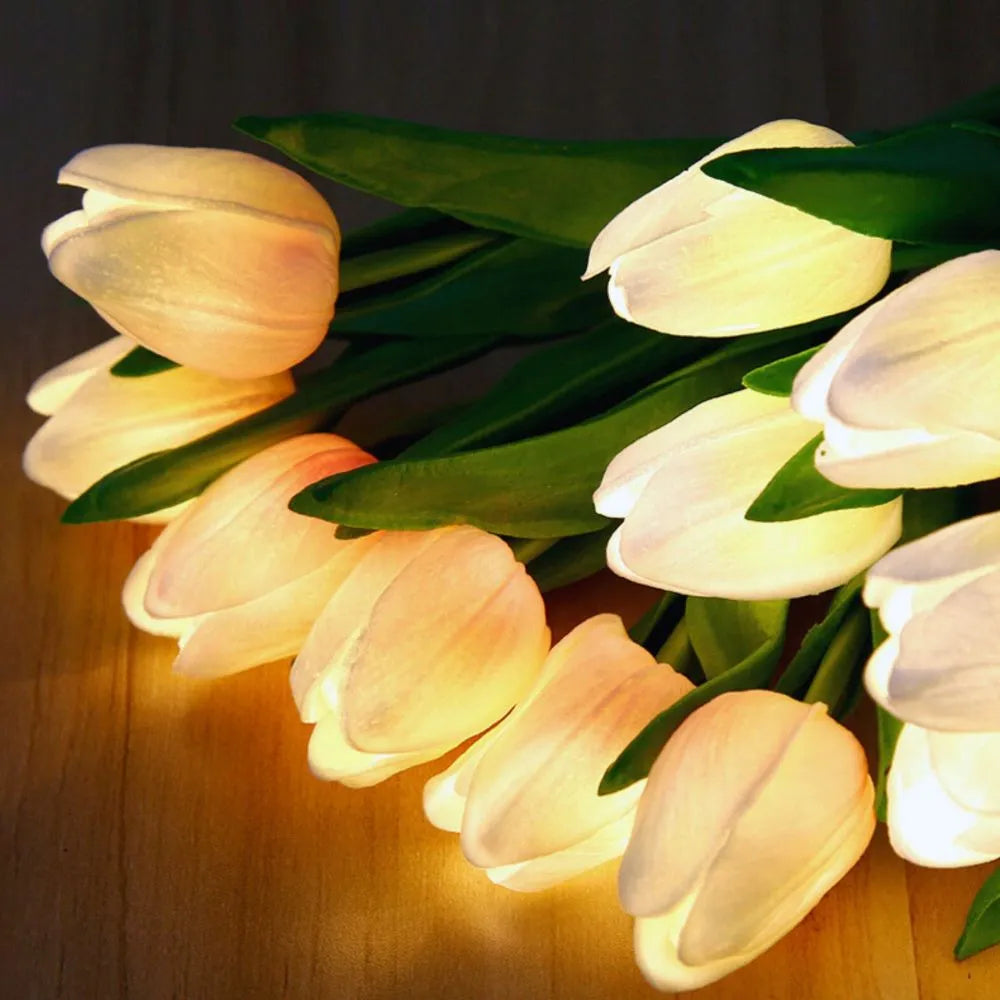 Unique tulip LED night light lamp, a charming gift idea for floral decor and warm home ambiance.