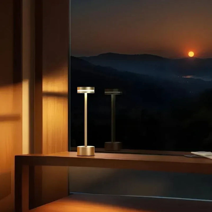 Modern rechargeable LED table lamp with touch dimming, perfect for cordless portable accent lighting.