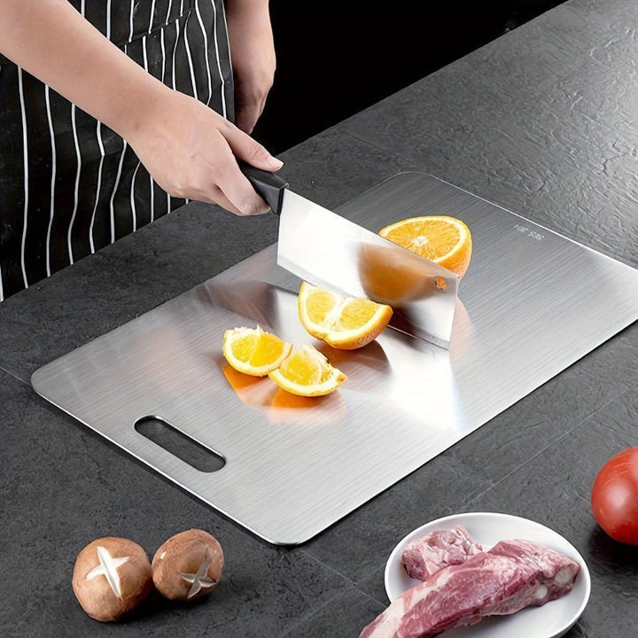 Robust titanium cutting board, antibacterial & BPA-free. Essential hygienic kitchen tool for safe & durable food prep.