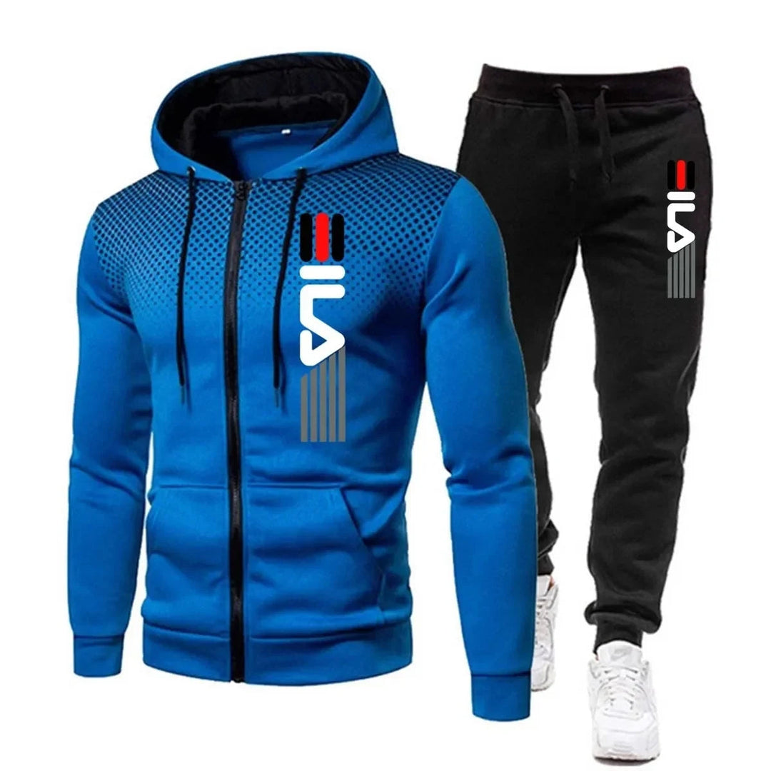 Men's performance activewear set, black, a warm training suit for outdoor sports and workouts.