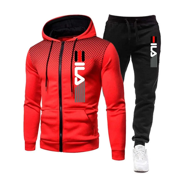 Modern men's gym clothes, navy, a warm training suit designed for active performance and comfort.