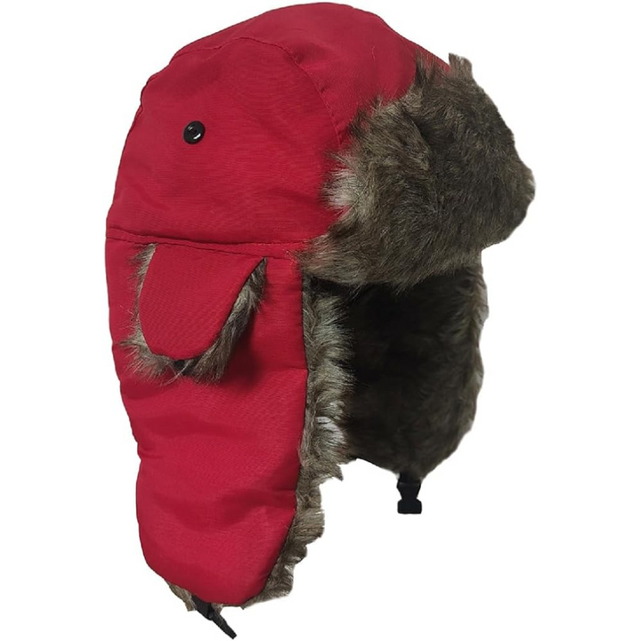 Durable snow trapper hat, unisex, with plush faux fur and ear flaps, ensuring warmth & comfort in cold weather.