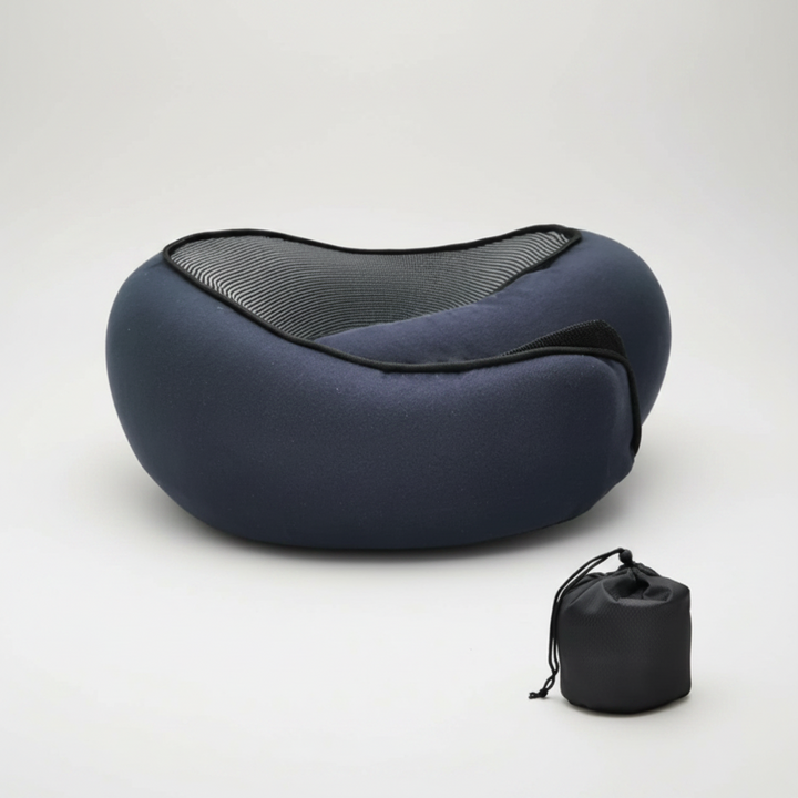 Ergonomic U-shaped memory foam travel neck pillow for ultimate unisex neck support & comfortable airplane journeys.