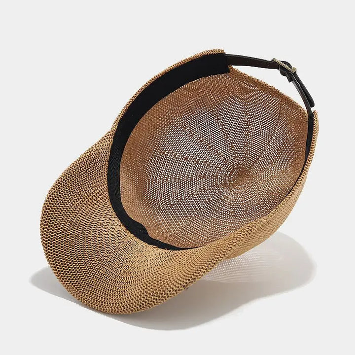 Lightweight braided straw-look wide-brim sun hat for women. A stylish & essential summer accessory.