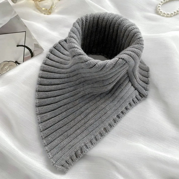 Stylish women's knit cowl scarf, a fashionable winter accessory and neck warmer.