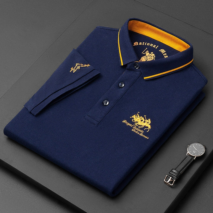 Trendy Henry embroidered polo shirt for men, offering versatile smart casual style.