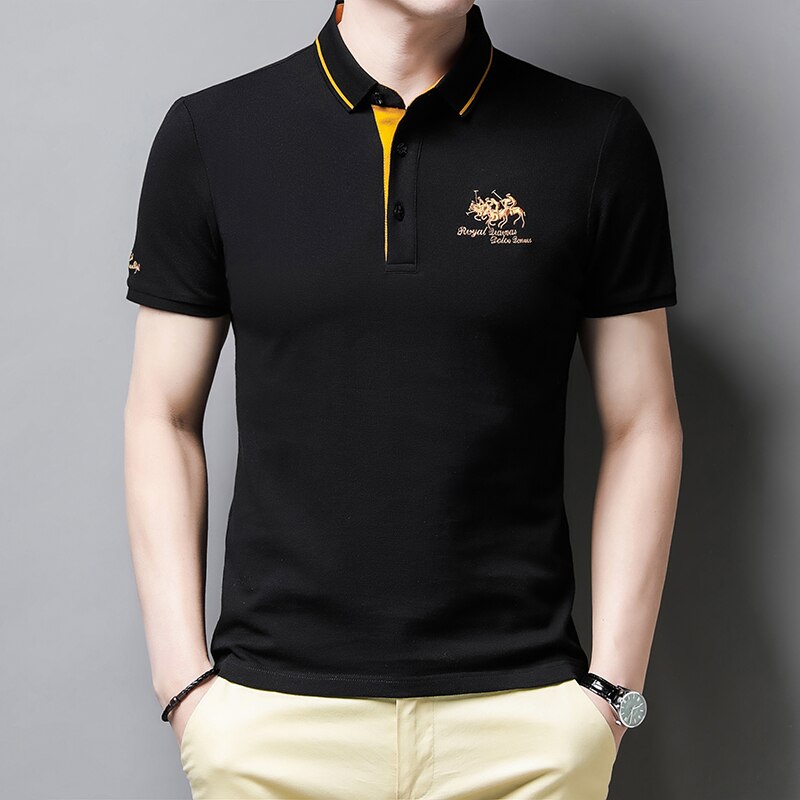 Comfortable men's short sleeve embroidered polo, ideal for summer casual wear or golf.