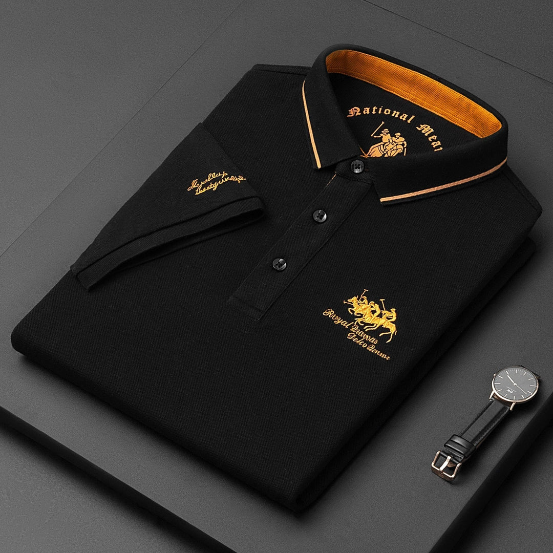 Men's Henry embroidered polo shirt for a refined smart casual look.