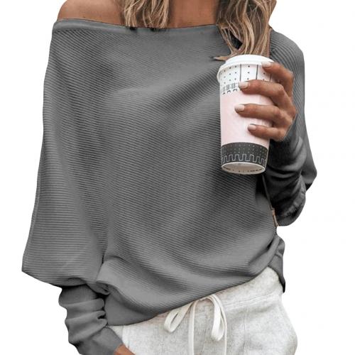 Elegant women's off-shoulder long sleeve knit sweater. Perfect for trendy casual wear or chic evening outfits.