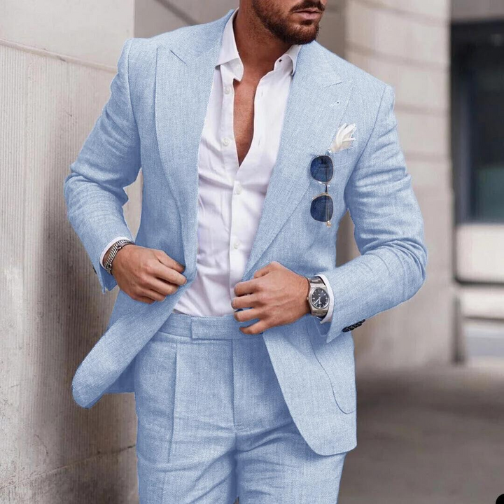 Men's Caden trendy linen 2-piece suit for beach weddings & summer special occasions. Lightweight & stylish.