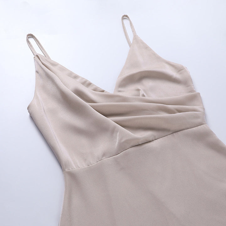 Women's trendy Elara V-neck maxi dress, detailed with adjustable straps & an elegant high slit. Summer essential.