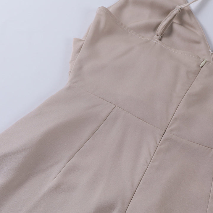 Elara women's elegant V-neck maxi dress with a sophisticated high slit, perfect for any chic summer occasion.