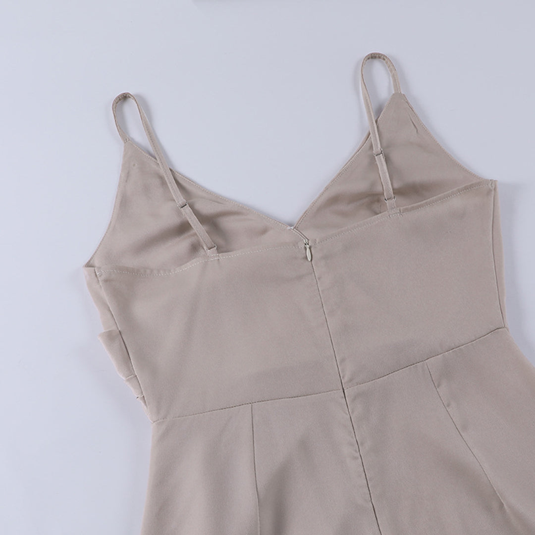 Front view of an elegant Elara V-neck maxi dress for women, highlighting its chic style and high slit design.