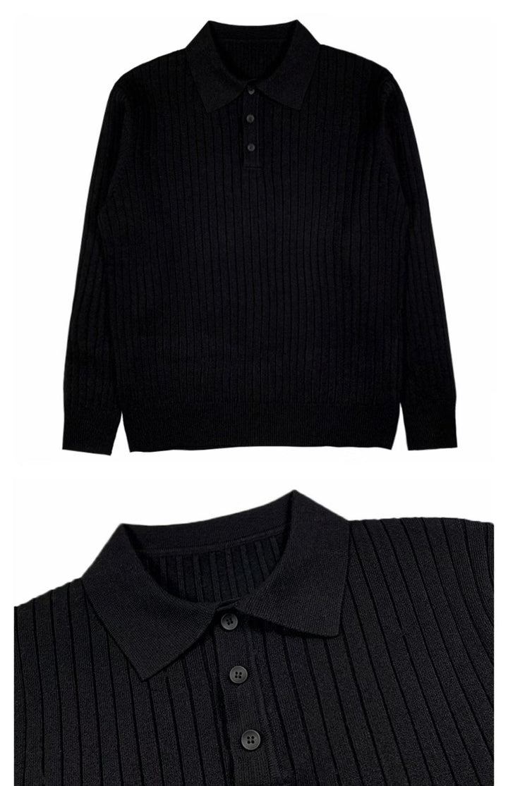 Men's autumn long-sleeve polo sweater, showing a relaxed fit for comfortable casual wear.